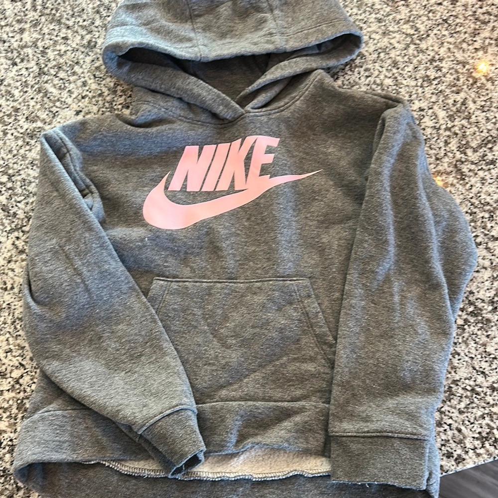 Nike Kids Gray Hoodie with Pink Logo